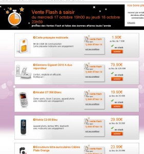 Vente flash orange jusqu’au 18/10  .. puce mobicarte à 1.90 euros, alcatel ot 358 à 19.9
