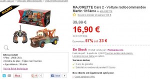 Voiture radiocommandée Cars2 Martin à 19 euros livraison incluse contre le double ailleurs