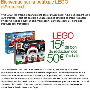 Lego : 15 euros de bon de reduction pour 50 d’achats .. jusqu’au 11 novembre