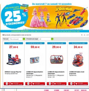 25% sur la carte fidélité sur les jouets barbie et spiderman jusqu’au 10 novembre