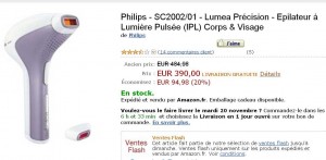 Epilateur à lumiere pulsée Philips SC2002/01 à 390 euros (contre autour de 480 euros normalement)