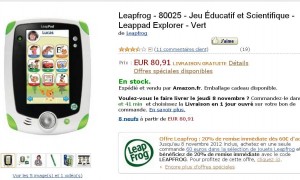 jouet : 20% de remise surles jouets leapfrog .. tablette leappad à 64 euros .. jusqu’au 8/11 seulement