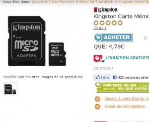 Carte micro sd 8go à 4.54 euros port inclu … terminé