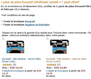 1 pack de piles duracell ultrapower acheté = 1 offert : 14.15 euros les 24 piles AA