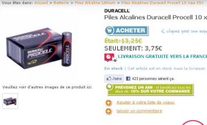 3.57 euros les 10 piles alcalines AA duracell procell