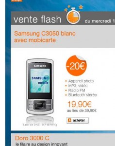 Mobile Samsung C3050 à 19.9 en formule prepayée mobicarte en vente flash jusqu’au 15/11