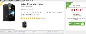 Smartphone Wiko Cink Slim à moins de 132 euros livraison incluse