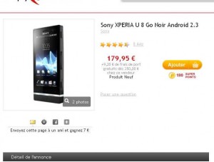 Smartphone sony xperia U à moins de 170 euros (le 21/11)