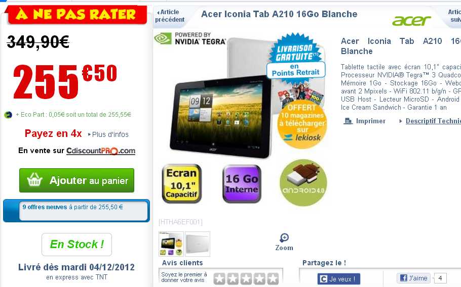 Acer Iconia Tab A210 : la grande soeur de la Iconia Tab A200