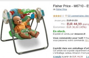 Balancelle Transportable fisher price à 44.99 euros contre entre 79 et 120 euros ailleurs