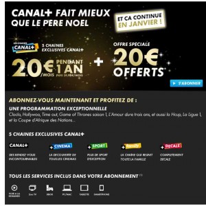 Offre Canalplus jusqu’au 31 janvier 2013 : 20€ par mois l’abonnement  avec 20€ d’avoir  … TERMINE
