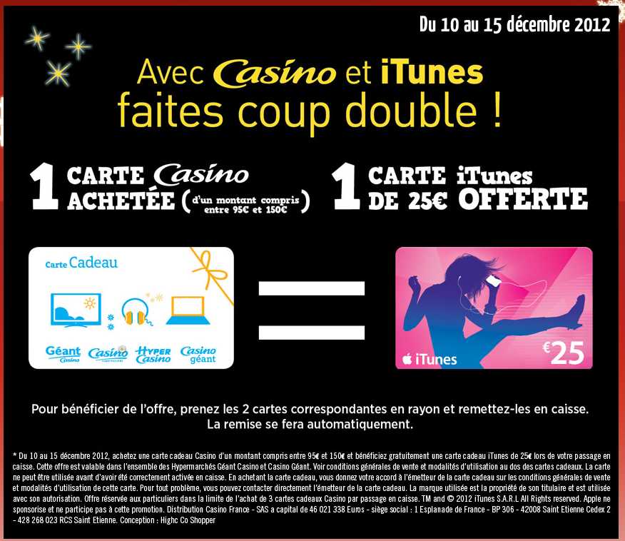 Geant Casino : carte cadeau itunes offerte pour l’achat d’une carte cadeau geant .. jusqu’au 15/12