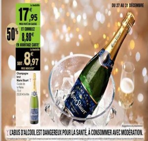 Champagne à moins de 9 euros la bouteille du 27 au 31/12 chez intermarche
