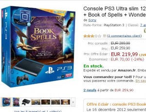 Console Sony Ps3 12go book of spells qui revient à 189 euros le 16/12