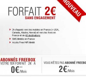 Freemobile : forfait à 2 euros avec 2 heures d’appels vers 40 destinations, sms illimités