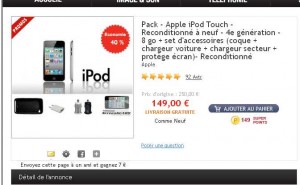 Ipod touch IV reconditionne à 129 euros port inclu (les 2 et 3 decembre)