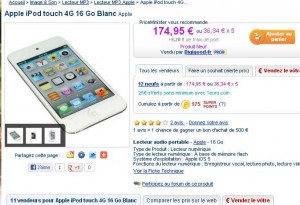 Ipod Touch IV 16go à 164 euros port inclu .. le 09/12 uniquement