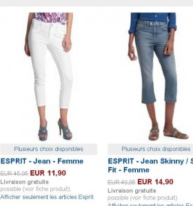 Jeans Courts pour Femmes  de la marque Esprit à 11.90 et 14.90 euros port inclu