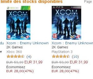 jeu video Xcom Enemy Unknow pr xbox360 , ps3 , pc en vente flash à partir de 24.99 euros