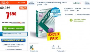 Antivirus Kaspersky internet security 2012 à moins de 8 euros