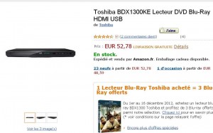 52.78 euros port inclu un lecteur blu ray toshiba + 3 films bluray au choix…