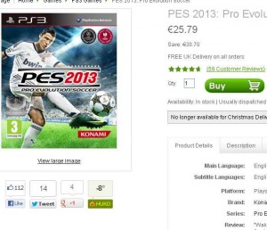 jeu PES2013 pour console PS3 à moins de  26 euros