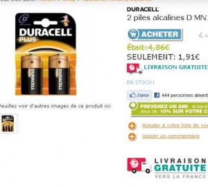 1.81 euros port inclu les 2 piles Alcaline Duracell  D / LR20 .. contre plus du double ailleurs
