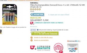 5.22 euros port inclu : 4 piles rechargeables duracell AA