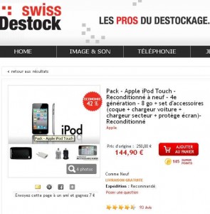Ipod touch IV 8 go reconditionné à 124 euros, 16go neuf à 164 euros … le 16/12