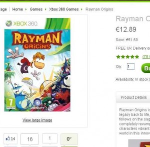 12.89 euros le jeu Rayman Origins pour xbox360 contre autour de 30 en général