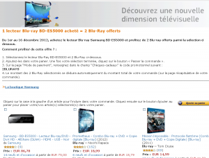 86 euros le lecteur blu ray dnla samsung BD ES5000 + 2 blu ray ..