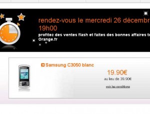 Orange – mobile samsung c3050 en vente flash à 19.9 euros jusqu’au 28/12
