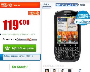 Smartphone Motorola pro à clavier à 119 euros en vente flash