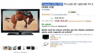 Moins de 270 euros un tv toshiba Led 32pouces le 3/12