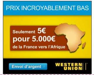 5 euros le transfert d’argent vers l’Afrique avec Western Union jusqu’au 15 janvier 2013