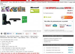 pack Xbox360 250go kinect + 6 jeux à 300 euros