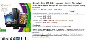 Console xbox360 kinect + disneyland adventures à moins de 210 euros .. le 08/12