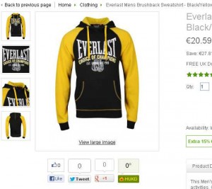 17.50 euros le sweat Everlast noir et jaune