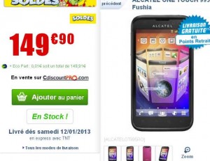 Smartphone Alcatel OT995 à moins de 150 euros livraison incluse