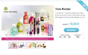 25 pourcent de remise sur la carte cadeau Yves Rocher (15 euros la carte de 20 euros) .. toujours dispo