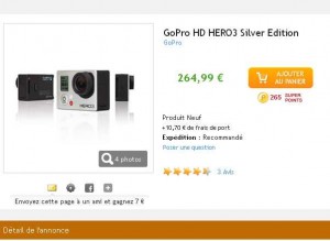 Camera GoPro Hero3 à 245 euros port inclu (contre autour de 350 ) le 9/01