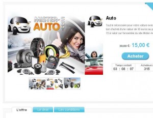 15 euros le bon d’achat de 30 valable sur le site MisterAuto (pieces détachées voitures)