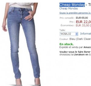 22 euros port inclu le jean femmes Cheap Monday