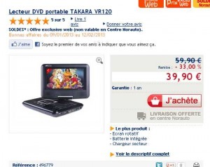 Lecteur dvd takara vr 120 à moins de 40 euros