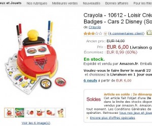 Jouet :  machine à autocollants et badges Cars2 de Crayola à 6 euros contre entre 16 et 30 ailleurs