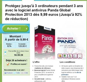 Antivirus Panda à 9.9 euros pour 1 poste et 3 ans de protection , 12.99 pour 2 pc .. TERMINE