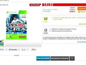 11.99 euros port inclu Pro Evolution Soccer 2012 pour Xbox360
