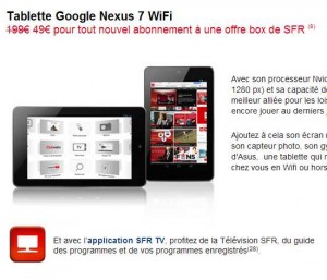 Tablette google nexus 7 à 49 euros pour un abonnement adsl sfrbox