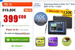 Tablette Galaxy Note 10.1 16go + 16go micro sd qui revient à moins de 350 euros