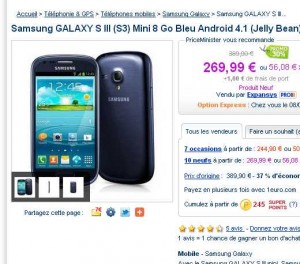 Smartphone Galaxy S3 Mini à moins de 260 euros le 6 février
